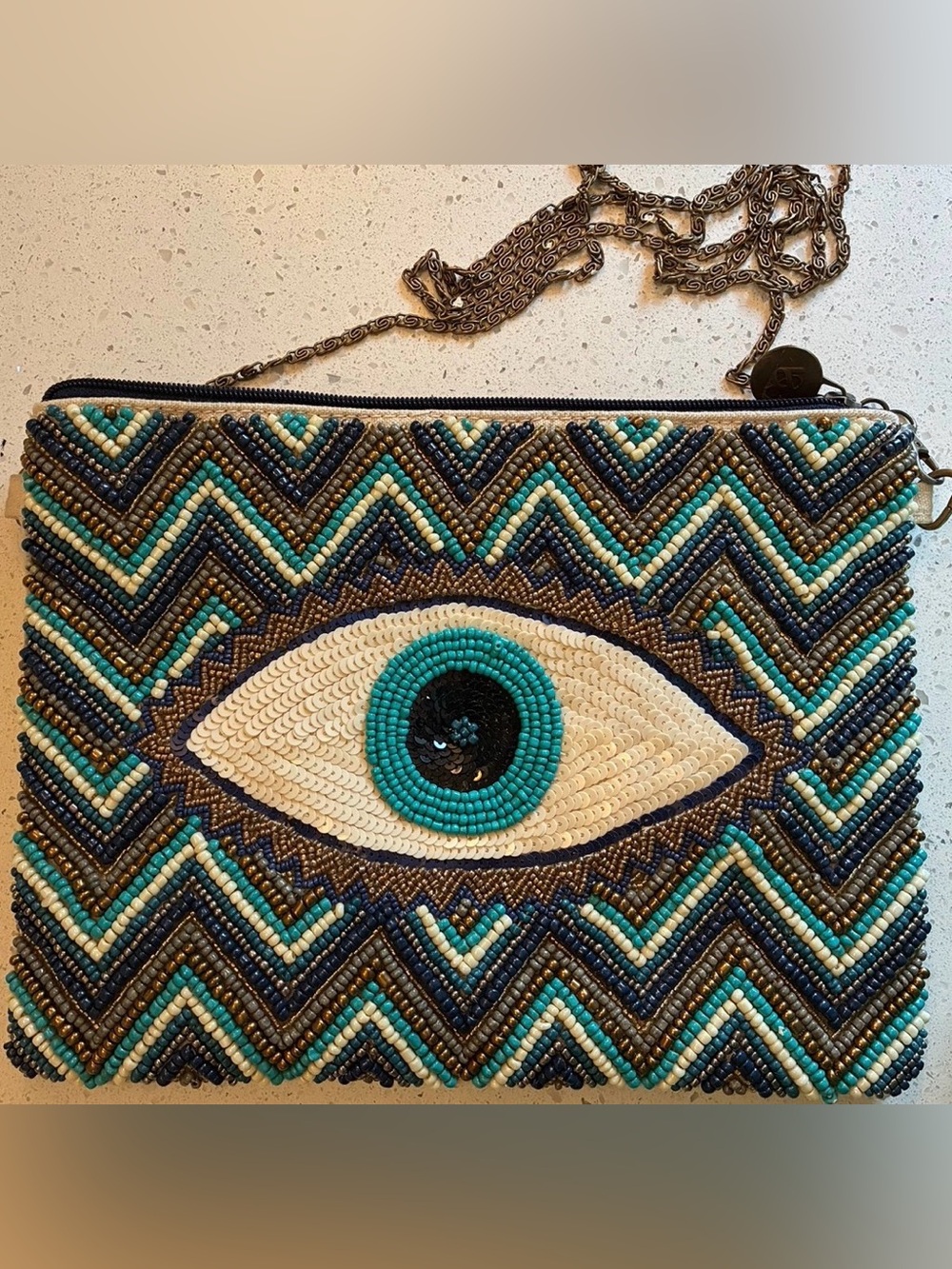 America and Beyond Beaded Evil Eye Clutch